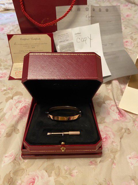 Auth Cartier Love Bracelet. Sz 18. Rose gold