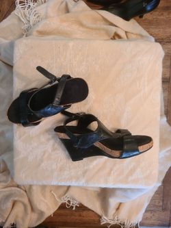 Black Wedge Sandals with Cork Sole