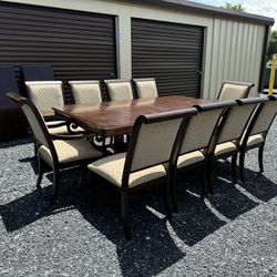 Bernhardt Solid Wood Dining Table With 2 Leaves, 10 Chairs and Table Pads FREE DELIVERY