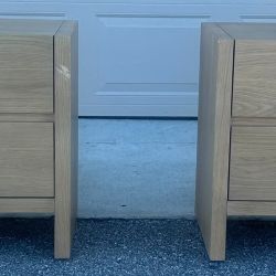 Leif 2-Drawer Nightstands (Set of 2), White Oak, Mid-Century Scandinavian, Soft-Close, New