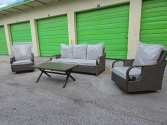 Wicker Swivel Rocker Conversation Set – 4-Pc Patio Seating, Brand New
