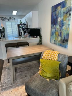 Modern Gray Dining Table Set with 2 Benches