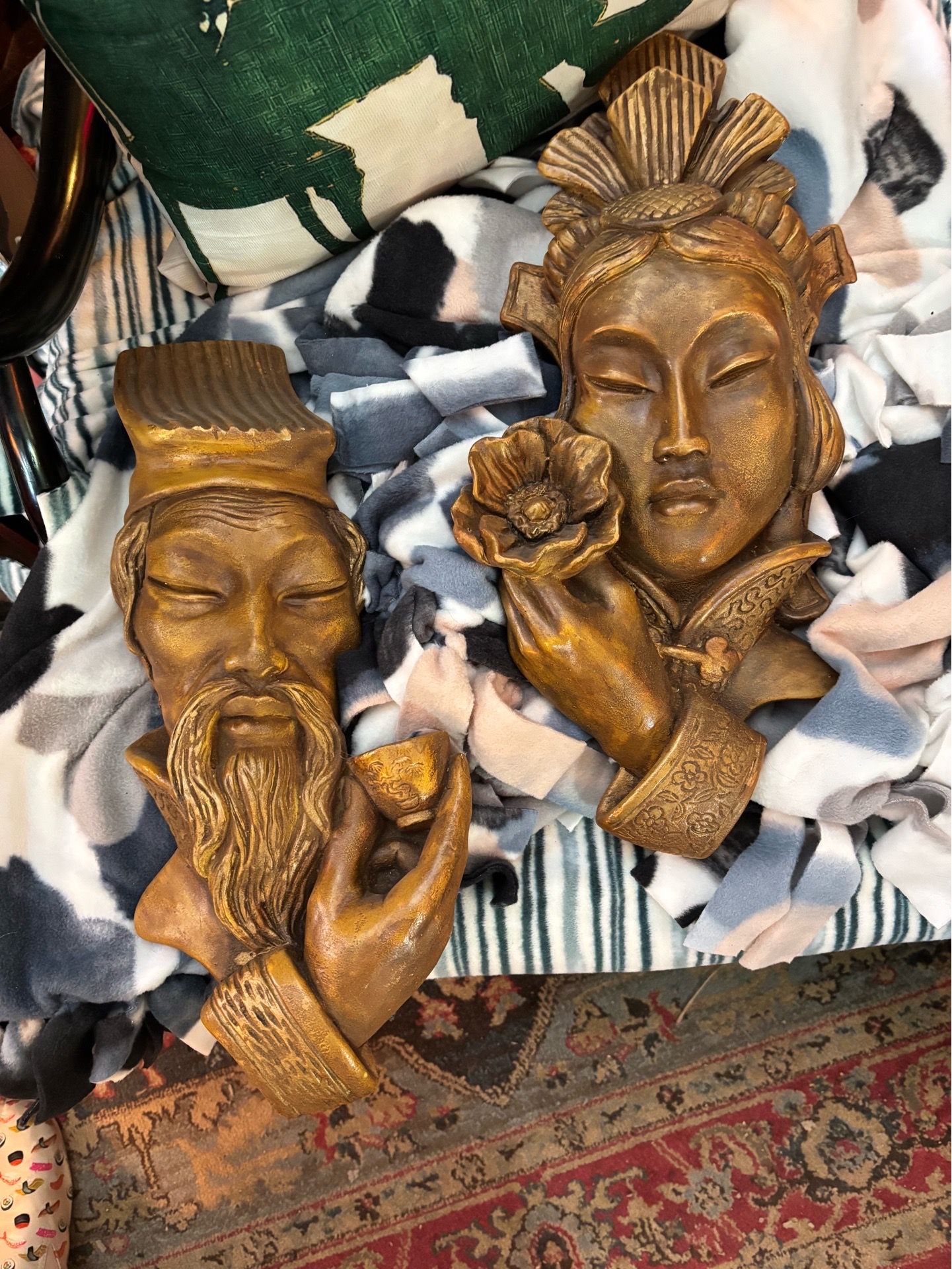 Asian Wise Man & Geisha Wall Bust