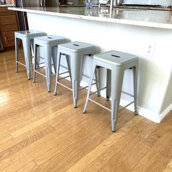 4 Silver Rustic Industrial Counter Height Barstools 