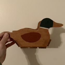 Wooden Duck Statue Basket Home Decor