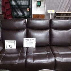 Brown Leather Power Reclining Sofa with Power Headrests