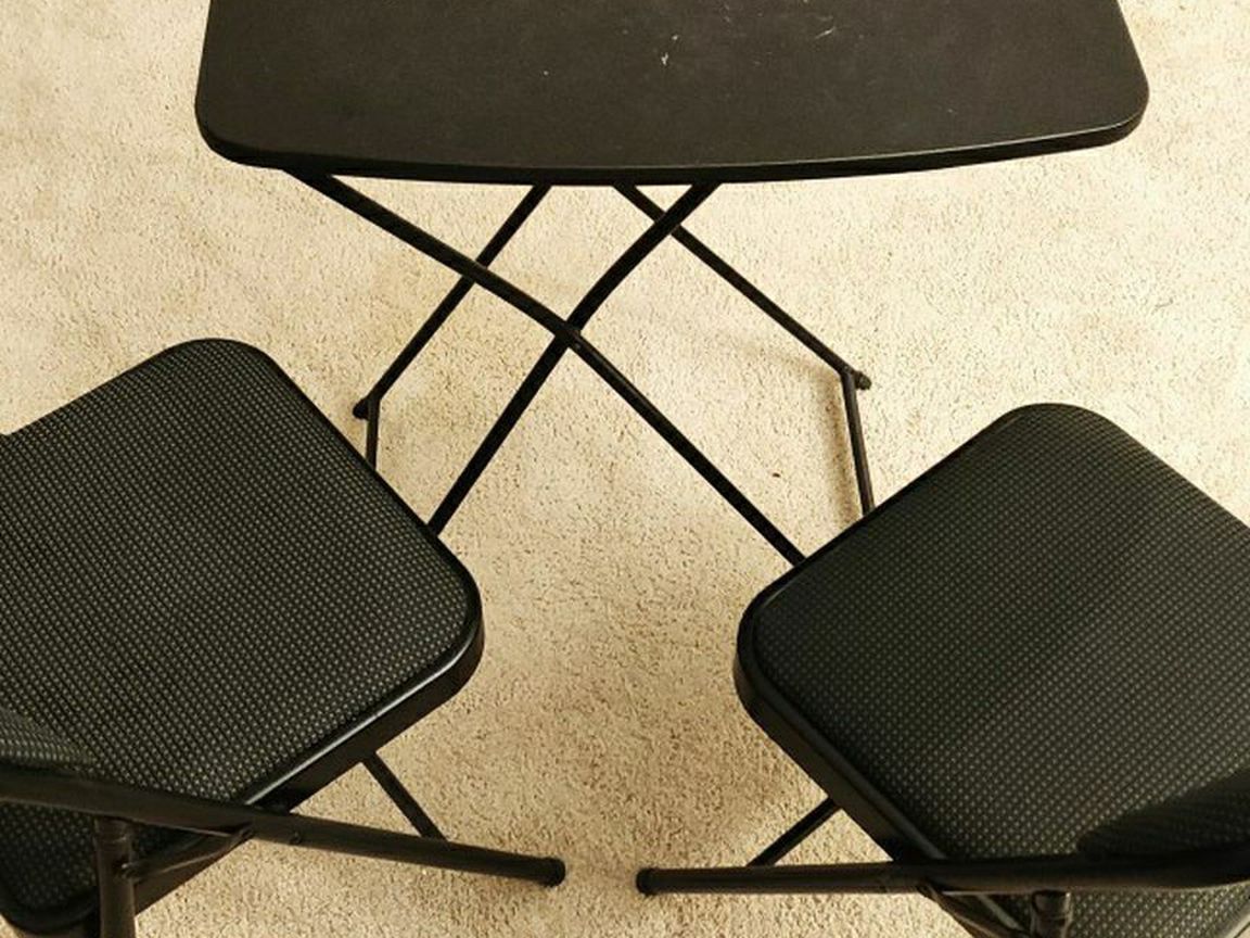 Black Chairs (2) + Black Table (Adjustable ) - Both Folding