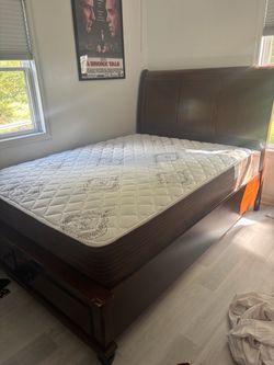 Dark Wood Sleigh Bed Frame with Storage platform frame