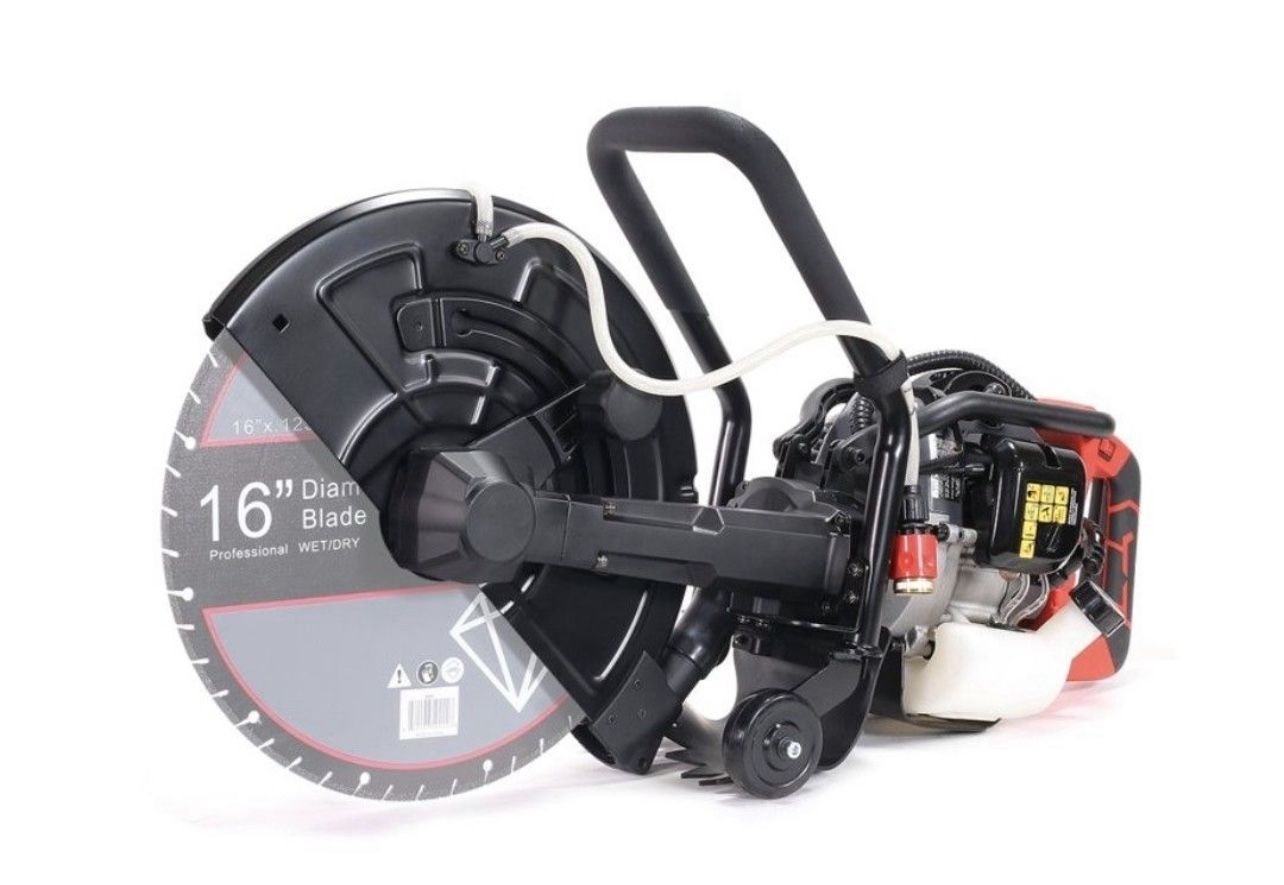 16 in. x 10 in. W Gas-Powered Concrete Cut Off Saw Cutter 52cc 2-Stroke Engine with Guide Roller(No Blade)