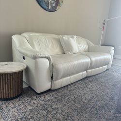 Leather White Electric Recline Couch 