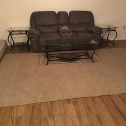 Three Piece Rod Iron Glass Coffee Table With Two End Tables In Excellent Condition Selling Them All Three Pieces For $90