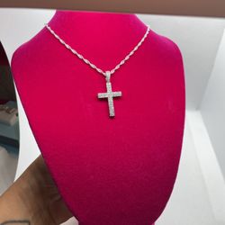 Cross Pendant With Chain - Moissanite Diamonds & 925 Silver