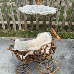 Antique 1800’s Victorian Ornate Wicker Baby Doll Stroller /  Buggy *PRICE FIRM*