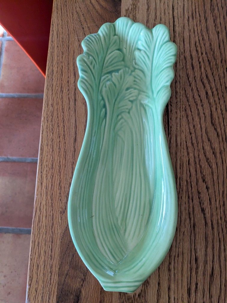 Vintage 1980s Hand Painted Ceramic Celery Dish For Bloody Mary Bar Or Display Barware Bowl