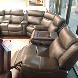 New Sectional Sofa With Touchpad Recliners Wireless Charging Pad Blue Tooth Speakers Genuine Leather And Much More