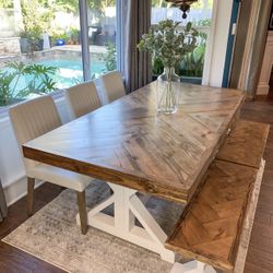 Custom Dining Table Farmhouse Country French Modern Rustic Solid Wood Set Restoration Hardware Insp Bench Hand Built Round Oval Counter Breakfast  