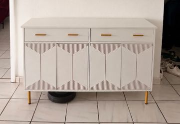 White Sideboard with Gold Hardware.