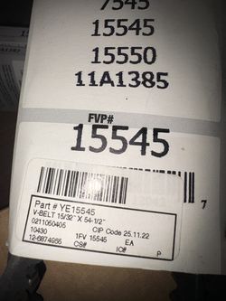V belt $11.00 each or $25 all 3 V-belts