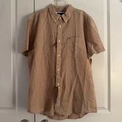 Men’s Tommy Hilfiger Short-Sleeve Button-Down Shirt - Light Brown size xl