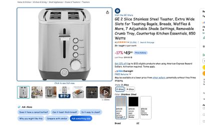 GE 2 Slice Stainless Steel Toaster