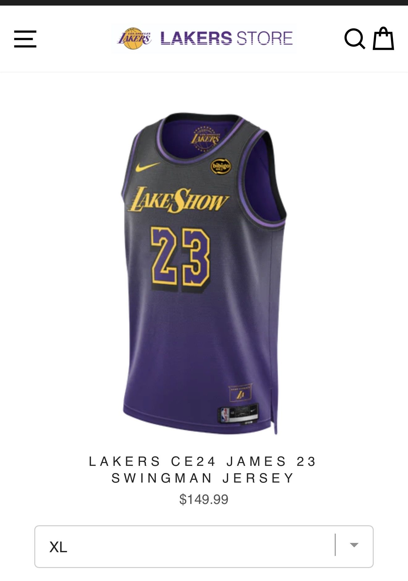 NWT LAKESHOW LAKERS NIKE LEBRON JAMES JERSEY YOUTH XL