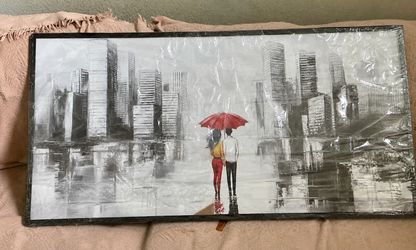 Rainyscape couple Modern Cityscape Wall Art - Couple with Red Umbrella