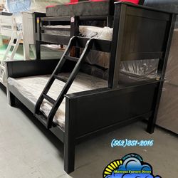 Litera Negro Twin- Full Complete Bunk Bed Black Mattresses Included 
