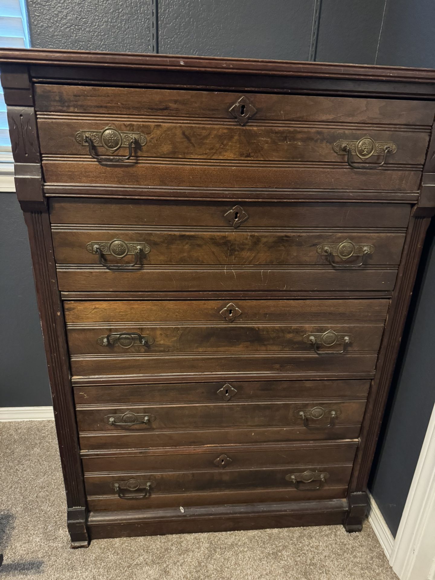Early 1900 Chest Of Drawers 1 Low with a Marble Top And Mirror And 1 High
