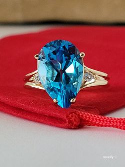 ❤️14k Size 7 Gorgeous Solid Yellow Gold Blue Topaz and Genuine Diamond Ring!/ Anillo de Oro con 1 Topacio Azul y Diamante!👌🎁Post Tags: Anillo de Oro