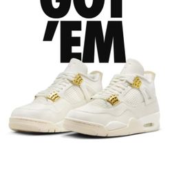 Nike Air Jordan 4 Retro Metallic Gold AQ9129-170 Women Size 12W/10.5M 