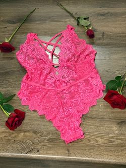 Pink Lace Strappy Bodysuit