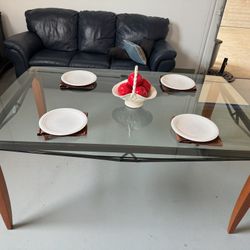 Glass Top Walnut Dining Table