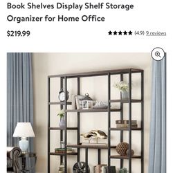 (NEW) Bookshelf, Industrial 12-Open Shelf Etagere Bookcase, Rustic Vintage Book Shelves Display Shelf Storage Organizer for Home Office