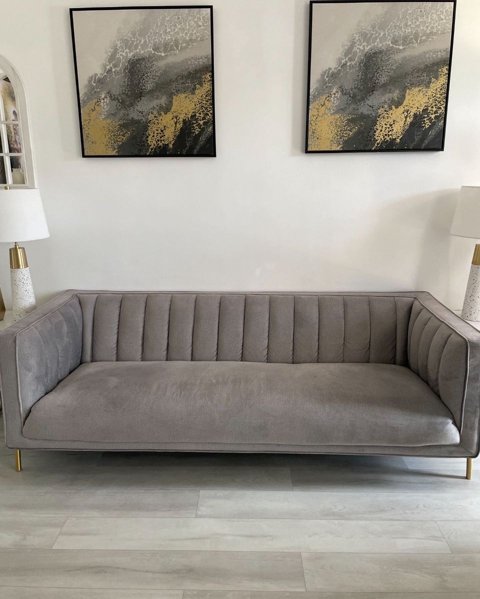 3 Pieces Bella Gray Velvet Sofa Set