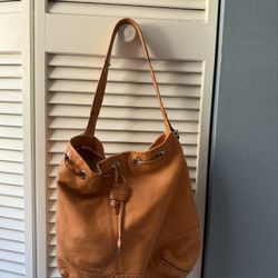 Cole Haan Orange Leather Drawstring Shoulder Bag