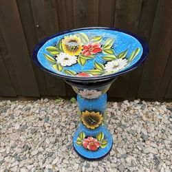 Mexican Sunflower Talavera Mayólica Birdbath Decor, Pottery, Clay Pot, Planter.
