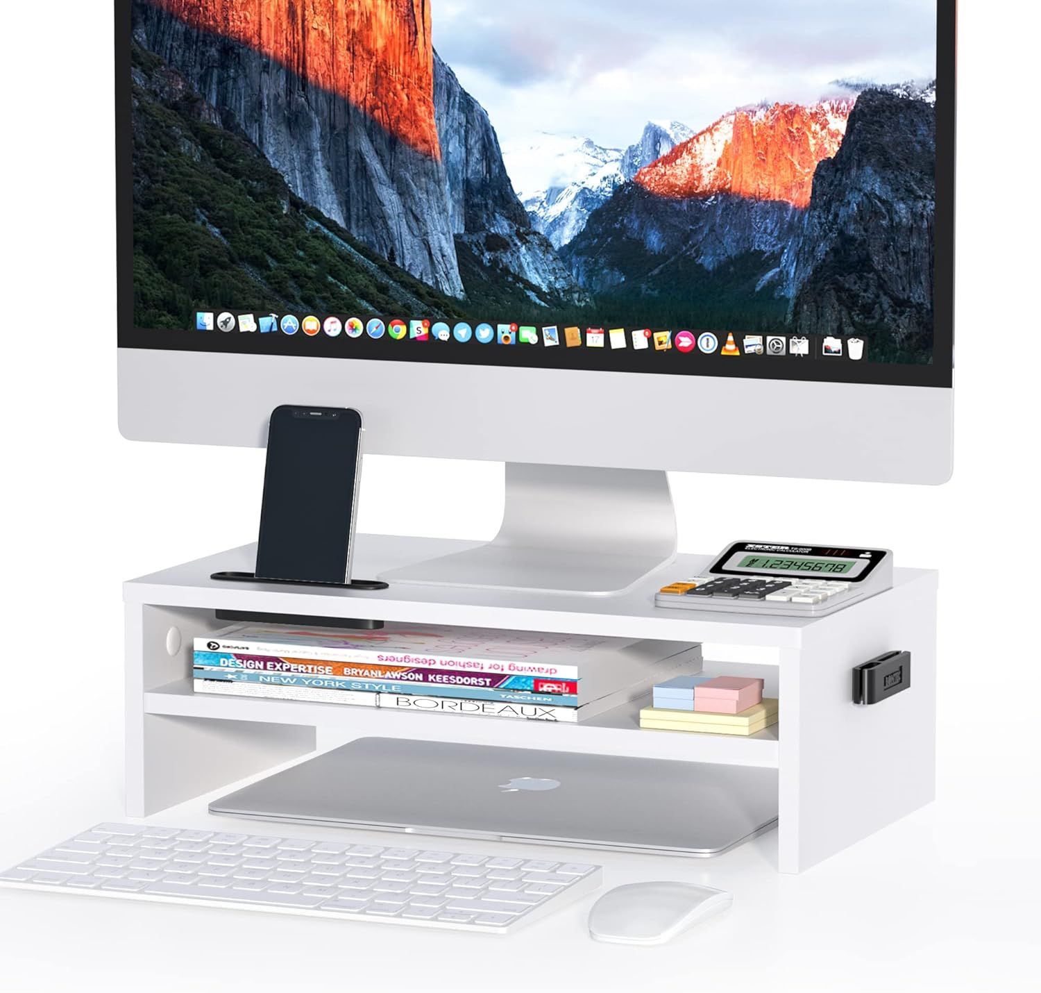 Brand New Monitor Stand Riser White, 2 Tiers Wood Monitor Riser Stand with Storage Organizer