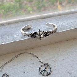 Lucky Brand Peace Bracelet & Sterling Peace Necklace 