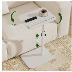 BRAND NEW 15.75x11.81” White Tray Sofa Side Table with Swivel Top