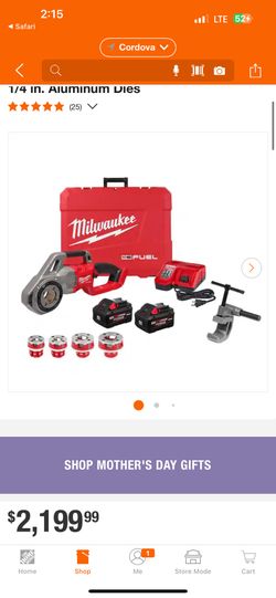 Milwaukee M18 FUEL One-Key Cordless Brushless Compact Pipe Threader Kit W/(2) 8.0Ah Batteries, 1/2 in. - 1-1/4 in. Aluminum Dies