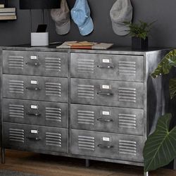 Locker 8-drawer wide dresser, Metal Gray