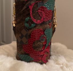 🌹Red And Brown Cowhide “Rosé Wine Bucket” Handbag