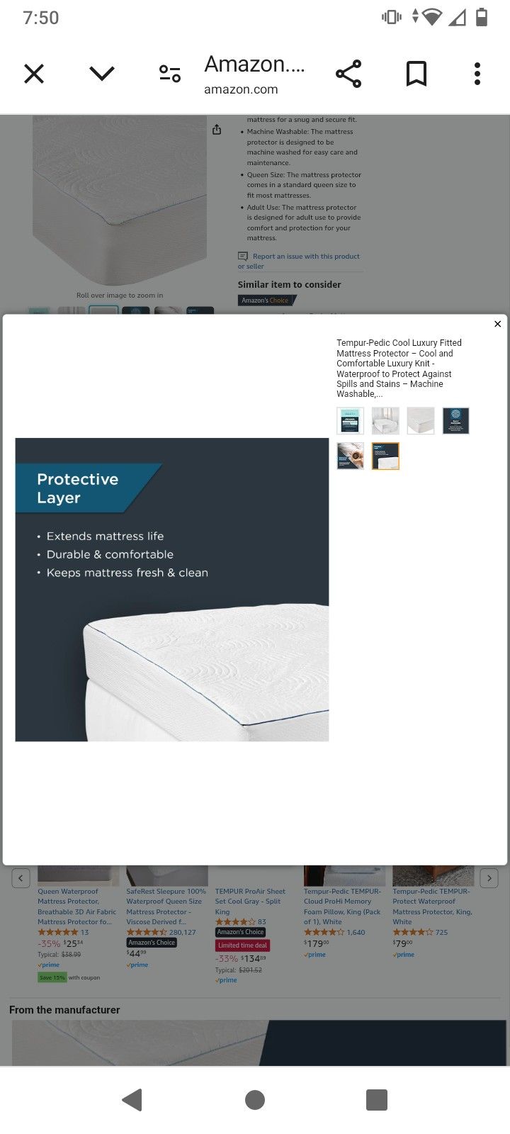 Tempur-pedic Cool Fitted Mattress Protector Size Queen