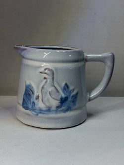 Vintage Made in Taiwan Ceramic 1 Cup Creamer Pitcher Goose Blue White Stoneware