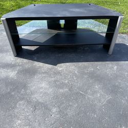 JVC TV STAND, L 52 5/8" X 15 5/8" X HT 20 5/8", GLASS SHELF IN THE MIDDLE, EXCELLENT CONDITION, 