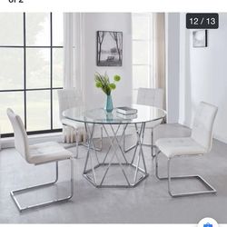 Ashley Glass Dining Table & 4 Chairs Set - Modern Chrome