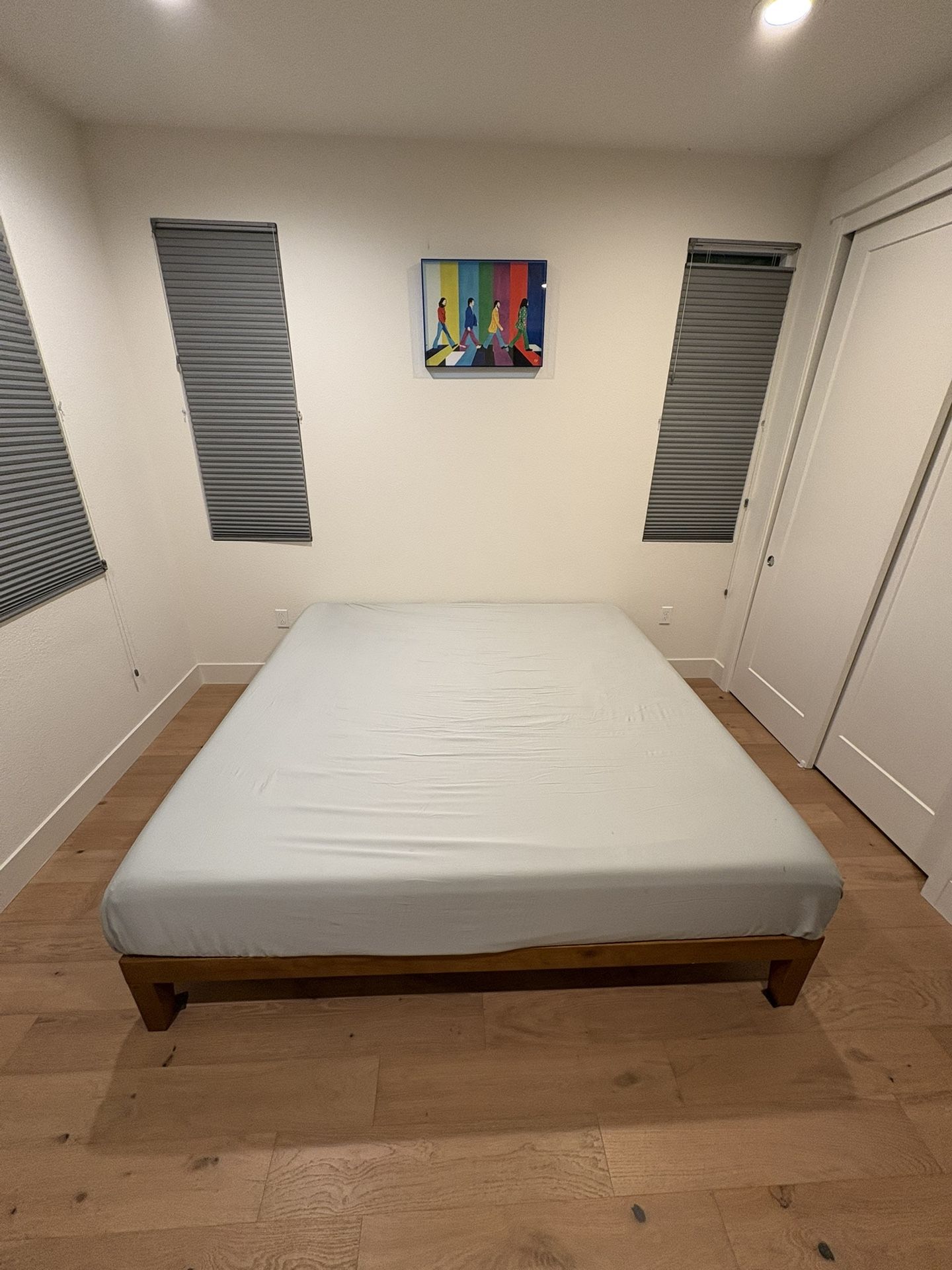 King Size Wooden Bed Frame + Mattress – Clean & Sturdy