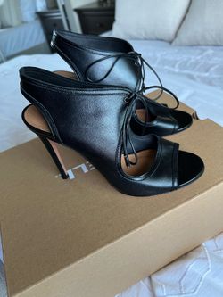 Aquazzura Ferenze Black Leather Open-Toe Lace-Up Heels