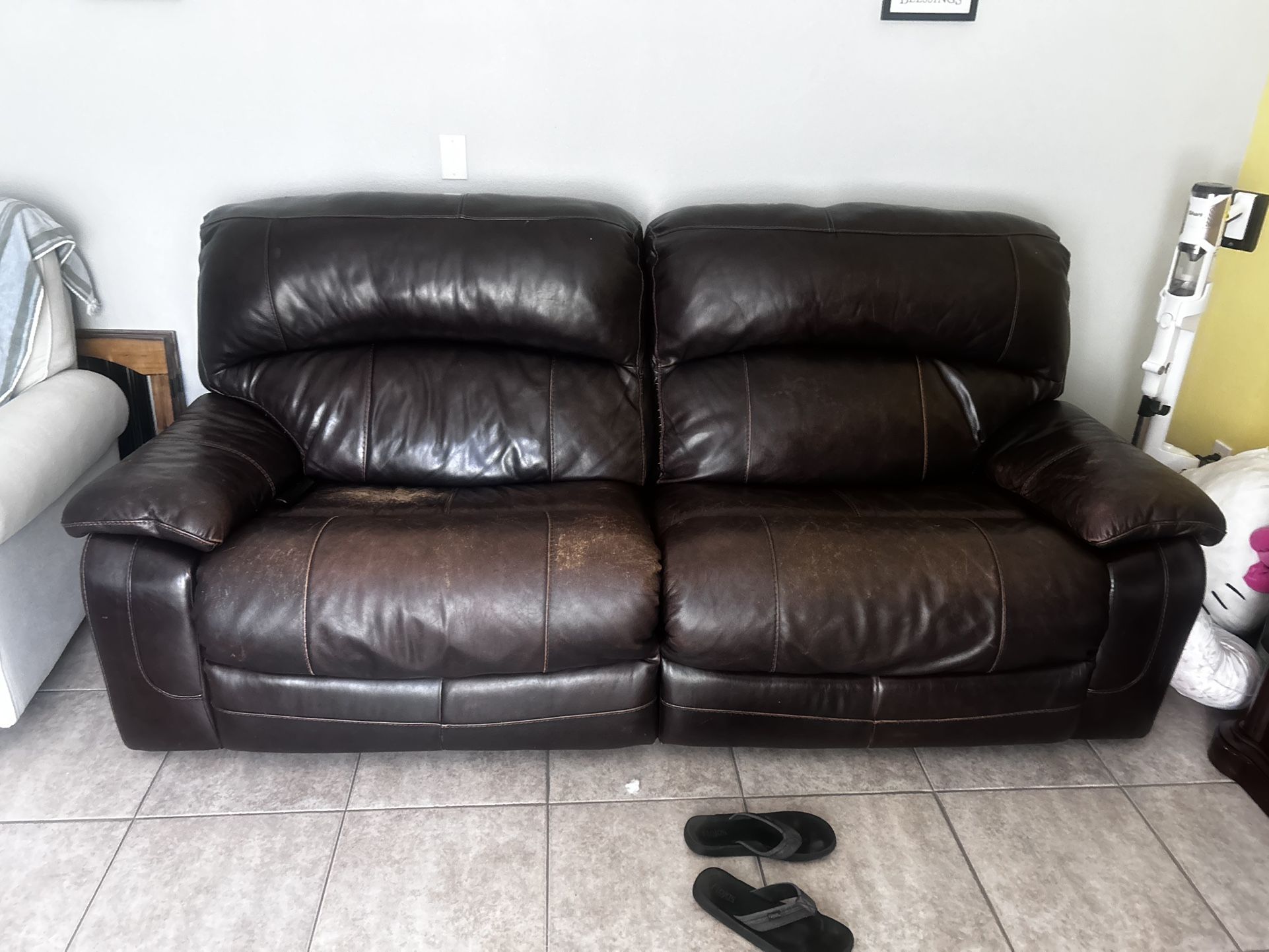 Leather Sofa - With Power Recliners on Both Sides