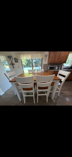Farmhouse Dining Table Set with 6 Chairs